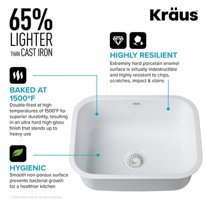 KRAUS Pintura 23" Enameled Stainless Steel Kitchen Sink in White - KEU12WHITE