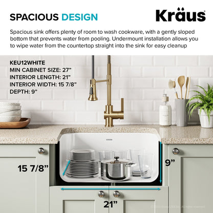 KRAUS Pintura 23" Enameled Stainless Steel Kitchen Sink in White - KEU12WHITE
