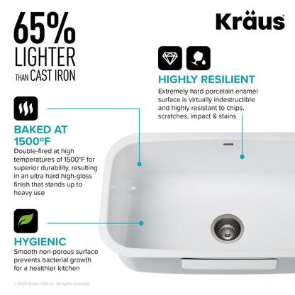 KRAUS Pintura 31 1/2" White Enameled Stainless Steel Kitchen Sink - KEU14WHITE