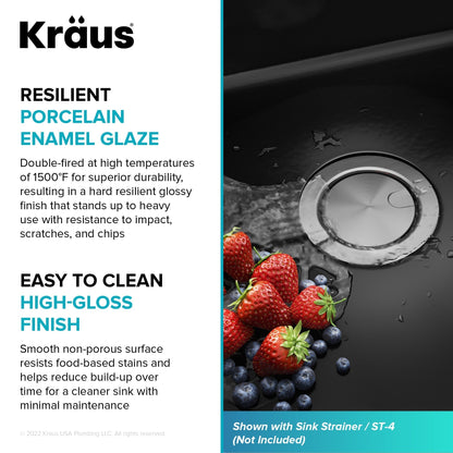 KRAUS Pintura 32" Undermount Porcelain Enameled Steel Kitchen Sink in Black - KE1US32GBL