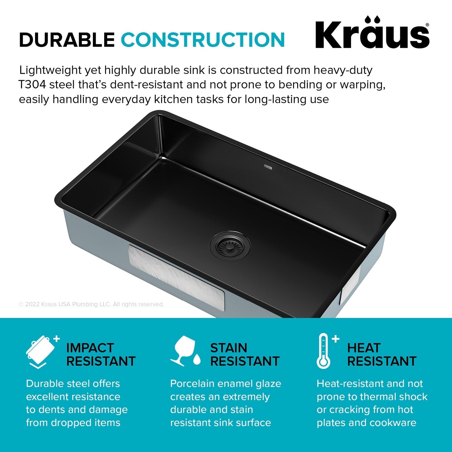 KRAUS Pintura 32" Undermount Porcelain Enameled Steel Kitchen Sink in Black - KE1US32GBL