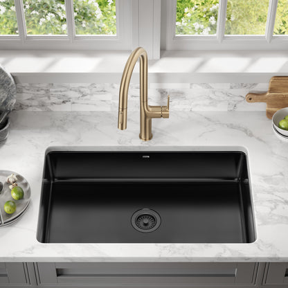 KRAUS Pintura 32" Undermount Porcelain Enameled Steel Kitchen Sink in Black - KE1US32GBL