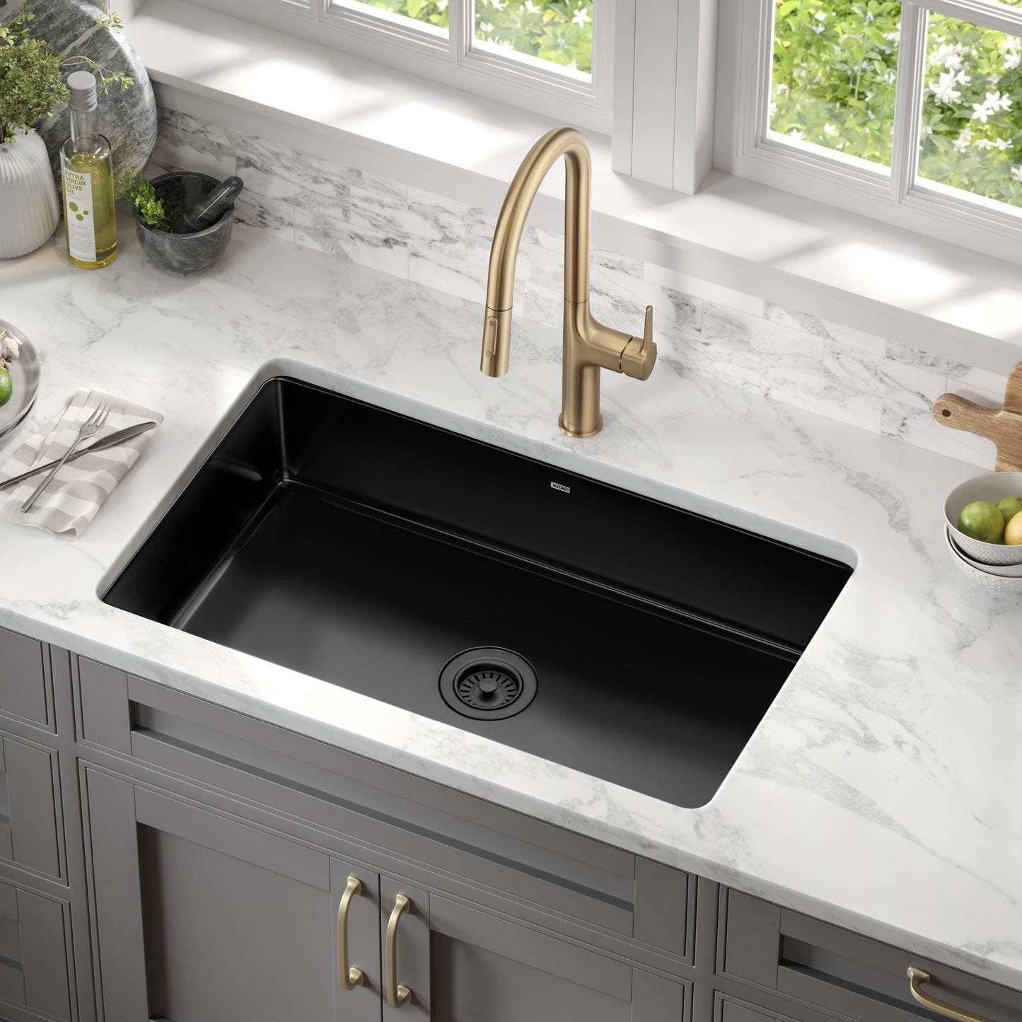 KRAUS Pintura 32" Undermount Porcelain Enameled Steel Kitchen Sink in Black - KE1US32GBL