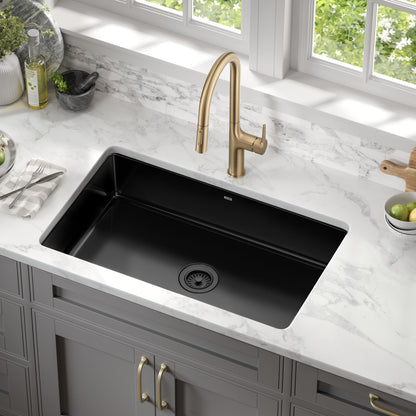 KRAUS Pintura 32" Undermount Porcelain Enameled Steel Kitchen Sink in Black - KE1US32GBL