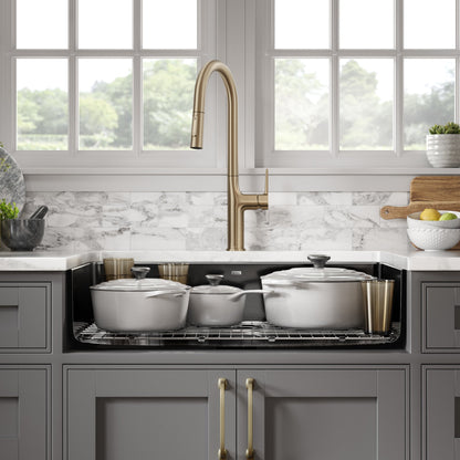 KRAUS Pintura 32" Undermount Porcelain Enameled Steel Kitchen Sink in Black - KE1US32GBL