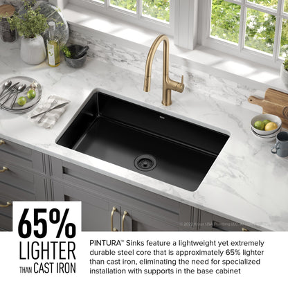 KRAUS Pintura 32" Undermount Porcelain Enameled Steel Kitchen Sink in Black - KE1US32GBL