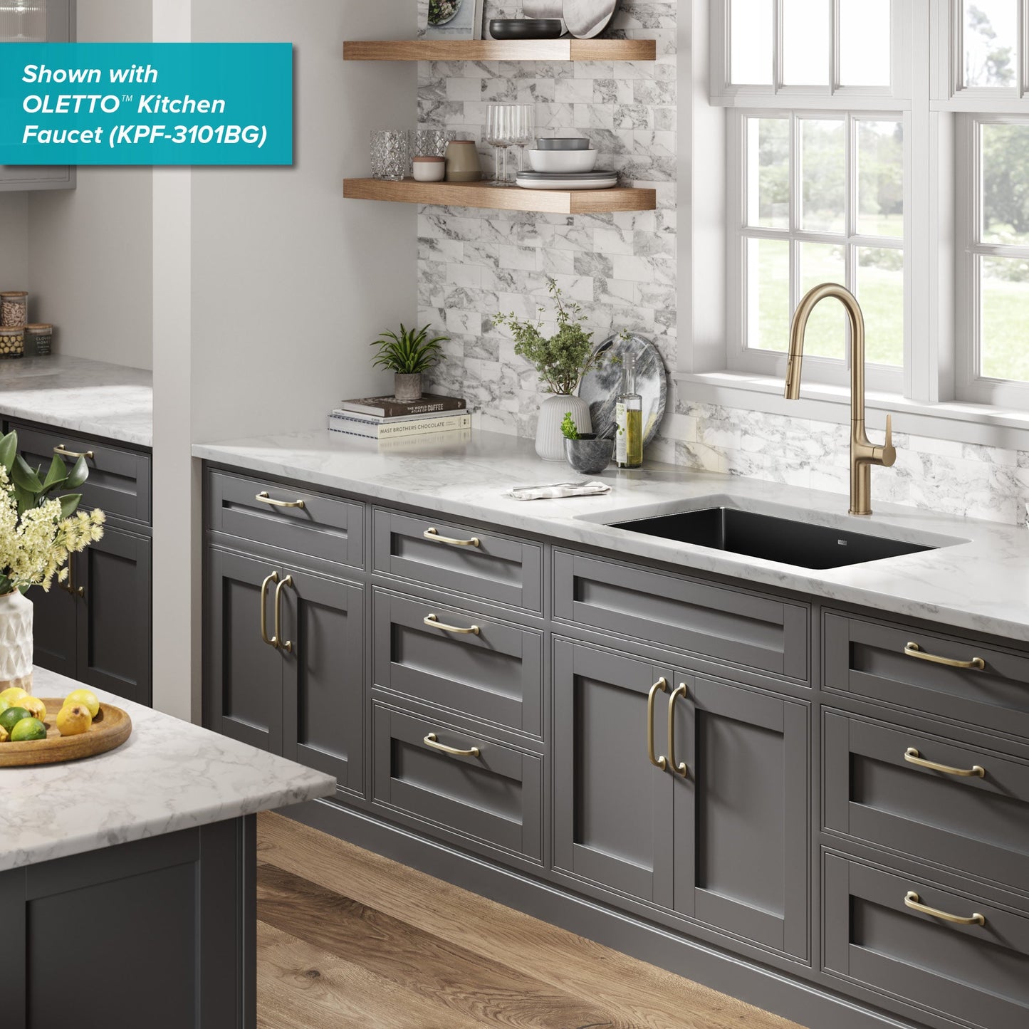 KRAUS Pintura 32" Undermount Porcelain Enameled Steel Kitchen Sink in Black - KE1US32GBL