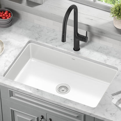 KRAUS Pintura 32" Undermount Porcelain Enameled Steel Kitchen Sink in White - KE1US32GWH