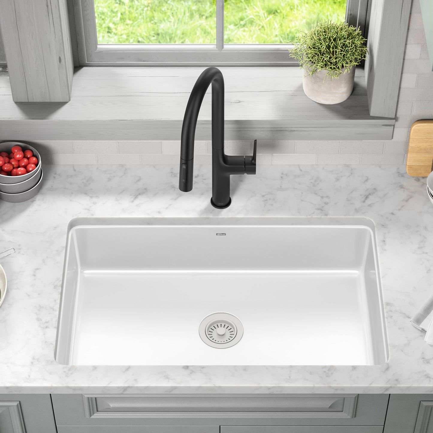 KRAUS Pintura 32" Undermount Porcelain Enameled Steel Kitchen Sink in White - KE1US32GWH