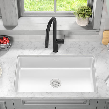 KRAUS Pintura 32" Undermount Porcelain Enameled Steel Kitchen Sink in White - KE1US32GWH