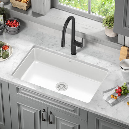 KRAUS Pintura 32" Undermount Porcelain Enameled Steel Kitchen Sink in White - KE1US32GWH