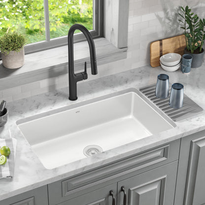 KRAUS Pintura 32" Undermount Porcelain Enameled Steel Kitchen Sink in White - KE1US32GWH