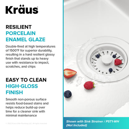 KRAUS Pintura 32" Undermount Porcelain Enameled Steel Kitchen Sink in White - KE1US32GWH