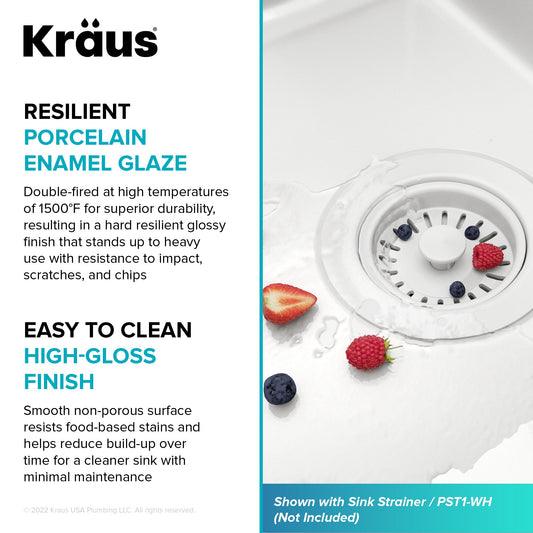 KRAUS Pintura 32" Undermount Porcelain Enameled Steel Kitchen Sink in White - KE1US32GWH