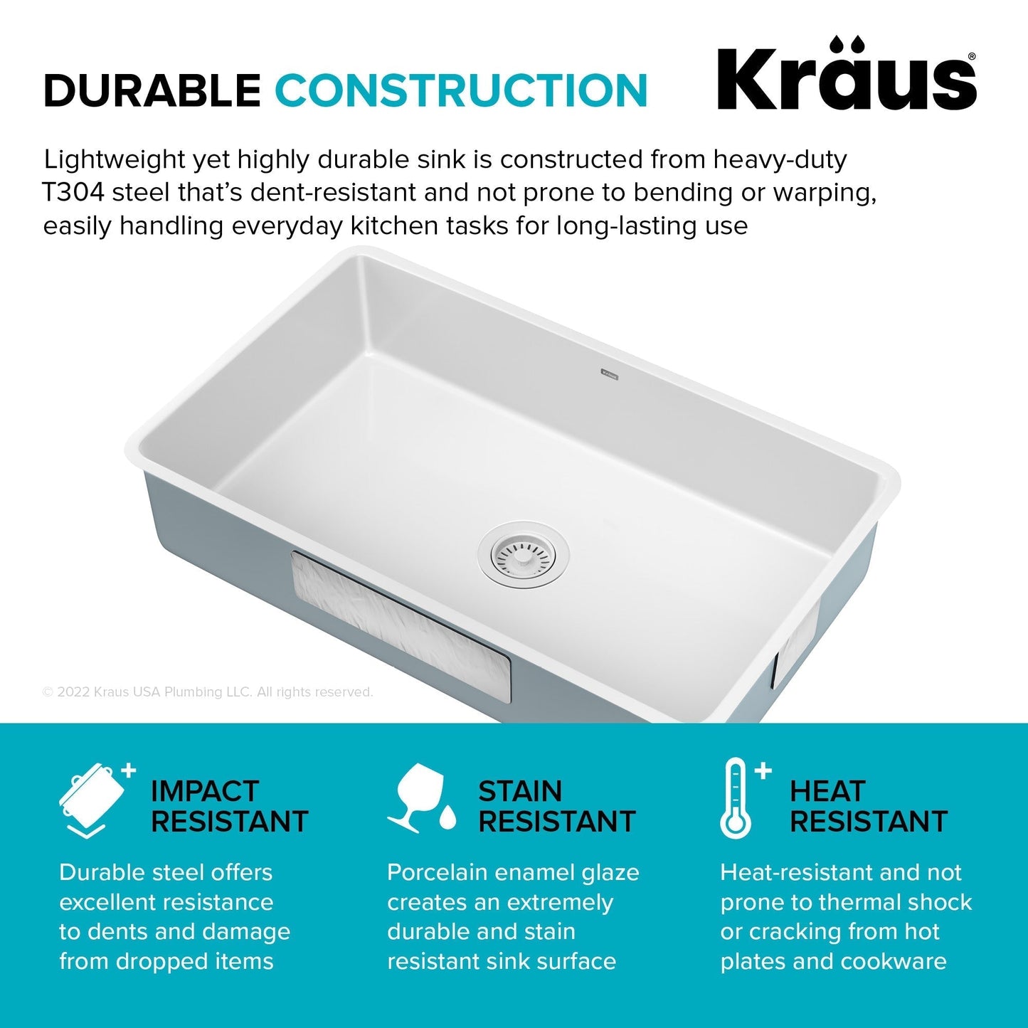 KRAUS Pintura 32" Undermount Porcelain Enameled Steel Kitchen Sink in White - KE1US32GWH