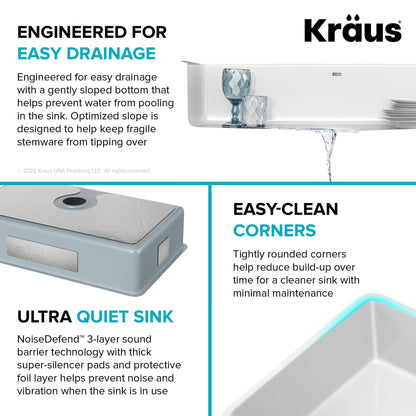 KRAUS Pintura 32" Undermount Porcelain Enameled Steel Kitchen Sink in White - KE1US32GWH