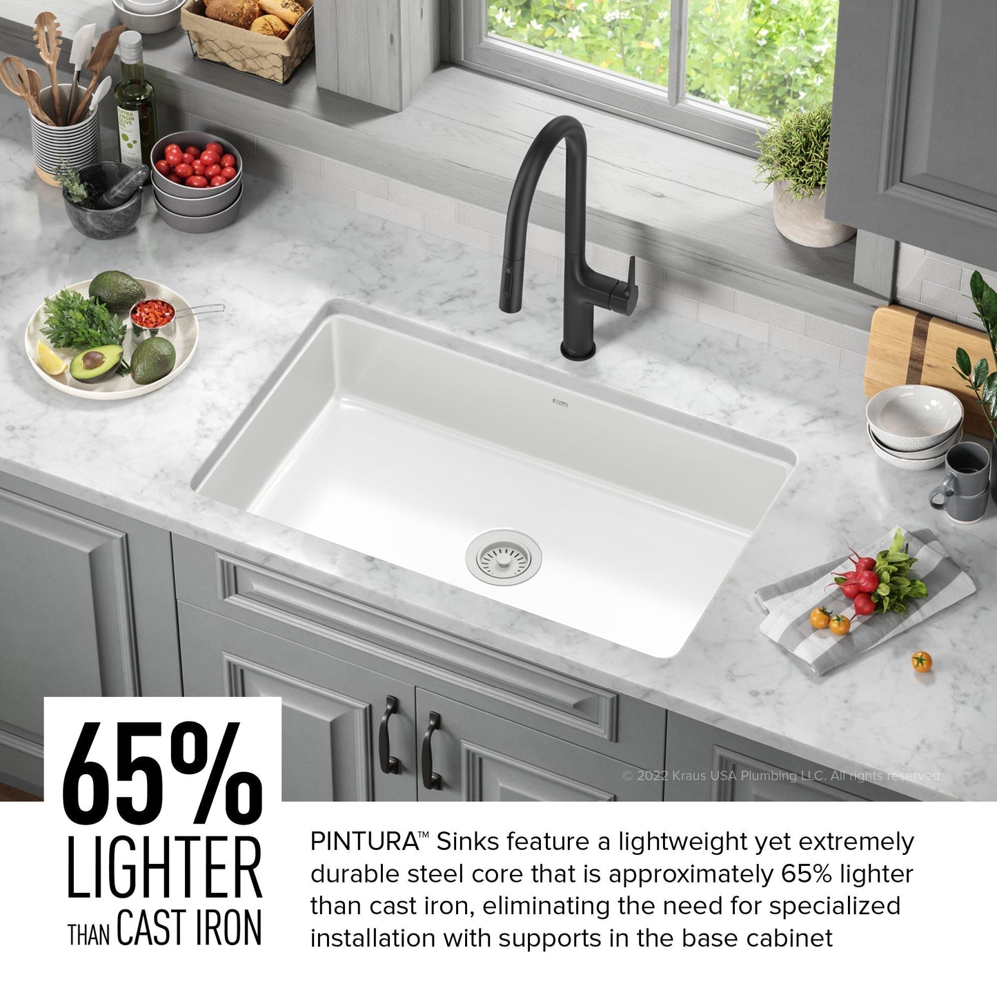 KRAUS Pintura 32" Undermount Porcelain Enameled Steel Kitchen Sink in White - KE1US32GWH