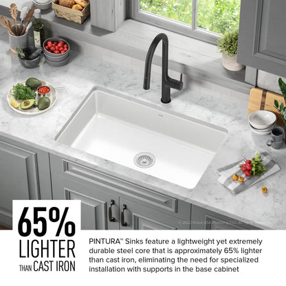 KRAUS Pintura 32" Undermount Porcelain Enameled Steel Kitchen Sink in White - KE1US32GWH