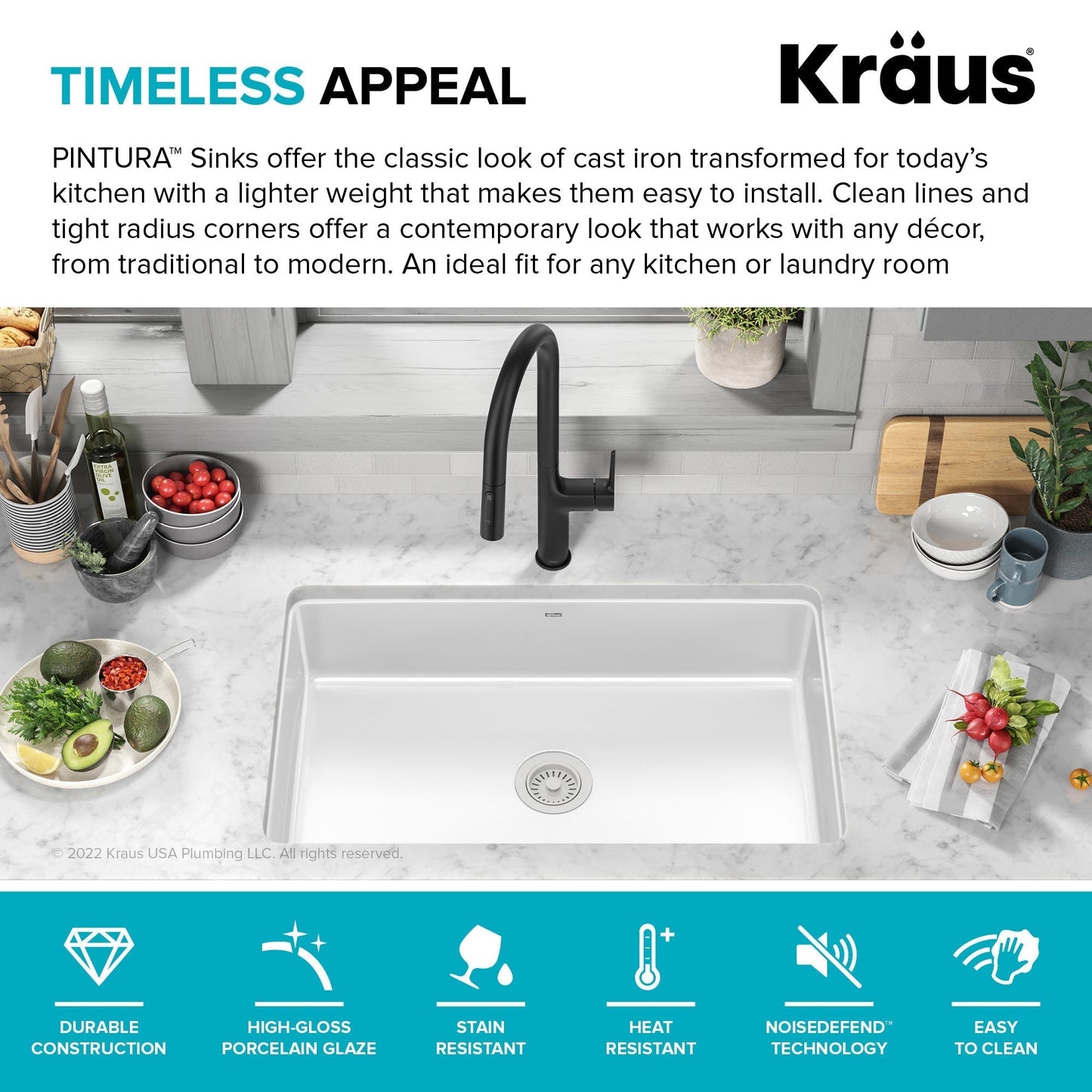 KRAUS Pintura 32" Undermount Porcelain Enameled Steel Kitchen Sink in White - KE1US32GWH