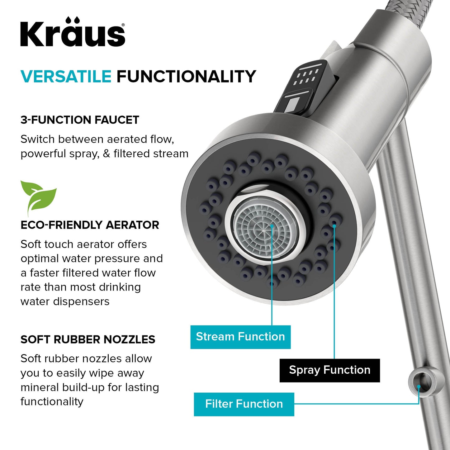 KRAUS Single Handle Kitchen Faucet with Integrated Dispenser for Water Filtration in Brushed Brass - KFF-1610BB