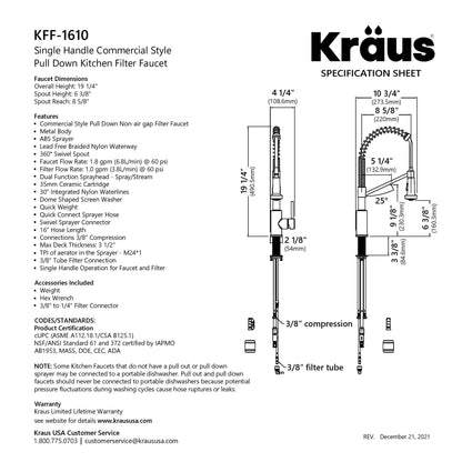 KRAUS Single Handle Kitchen Faucet with Integrated Dispenser for Water Filtration in Brushed Brass - KFF-1610BB
