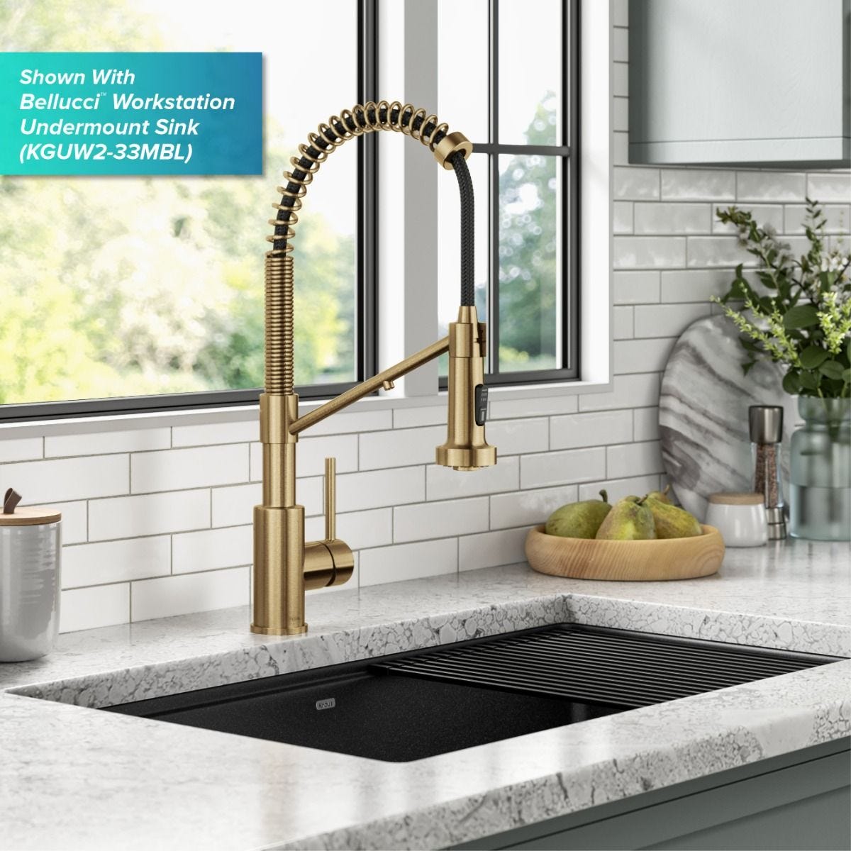 KRAUS Single Handle Kitchen Faucet with Integrated Dispenser for Water Filtration in Brushed Brass - KFF-1610BB