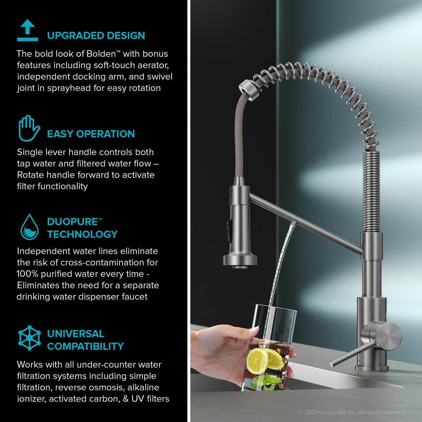 KRAUS Single Handle Kitchen Faucet with Integrated Dispenser for Water Filtration in Brushed Brass - KFF-1610BB