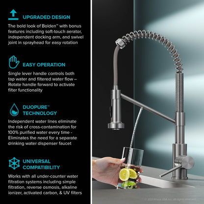 KRAUS Single Handle Kitchen Faucet with Integrated Dispenser for Water Filtration in Brushed Brass - KFF-1610BB