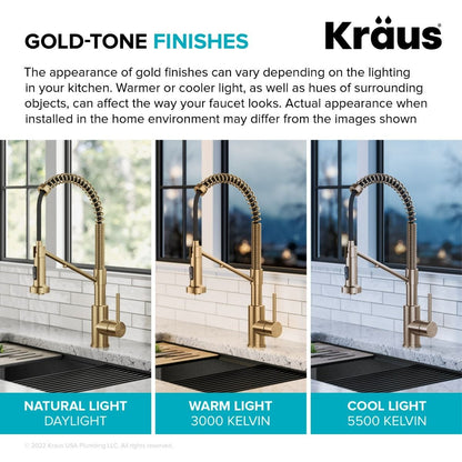 KRAUS Single Handle Kitchen Faucet with Integrated Dispenser for Water Filtration in Brushed Brass - KFF-1610BB