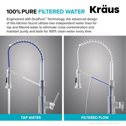 KRAUS Single Handle Kitchen Faucet with Integrated Dispenser for Water Filtration in Brushed Brass - KFF-1610BB