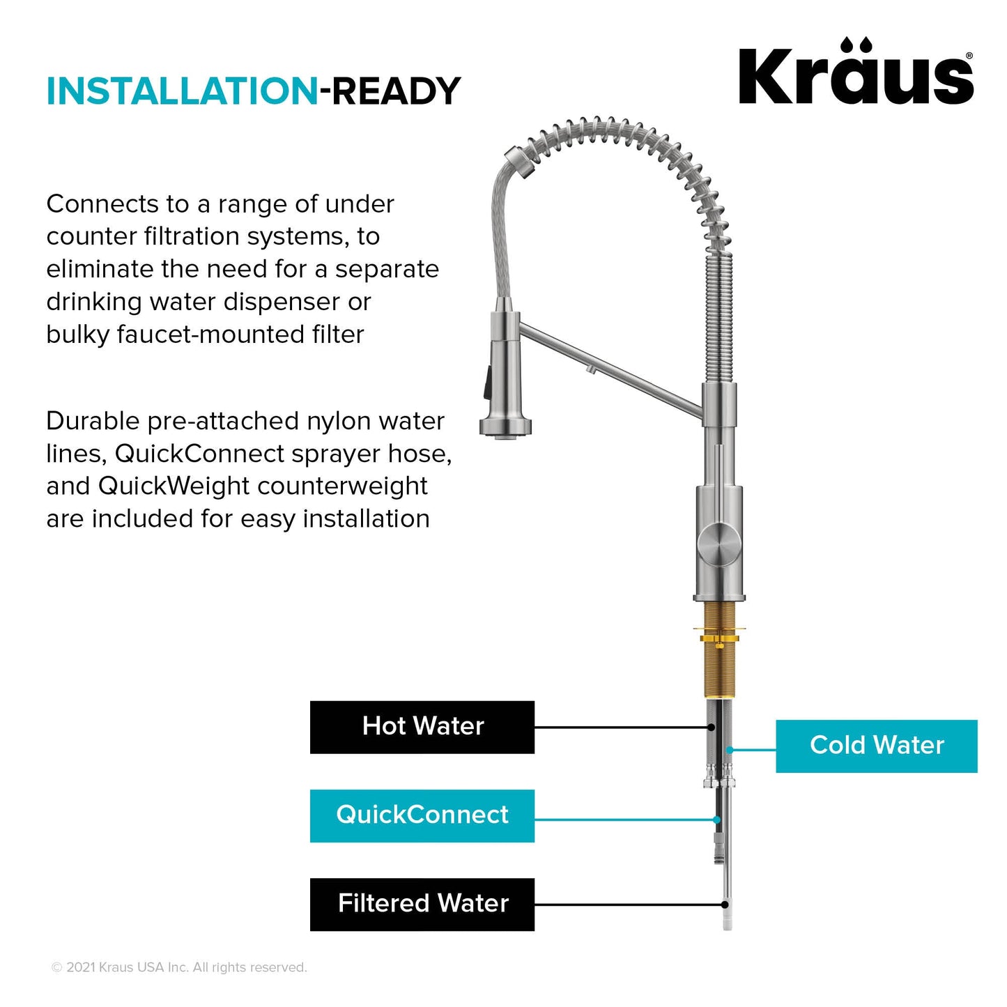 KRAUS Single Handle Kitchen Faucet with Integrated Dispenser for Water Filtration in Brushed Brass - KFF-1610BB