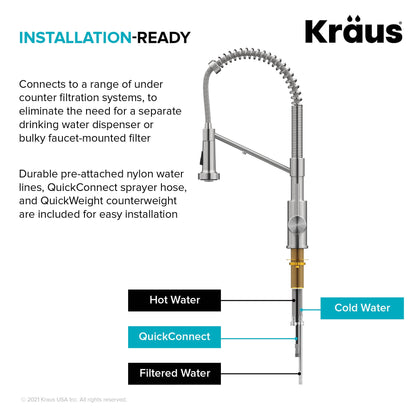 KRAUS Single Handle Kitchen Faucet with Integrated Dispenser for Water Filtration in Brushed Brass - KFF-1610BB