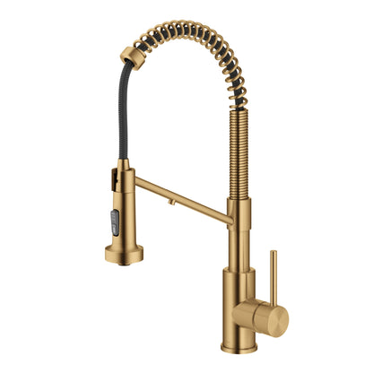 KRAUS Single Handle Kitchen Faucet with Integrated Dispenser for Water Filtration in Brushed Brass - KFF-1610BB