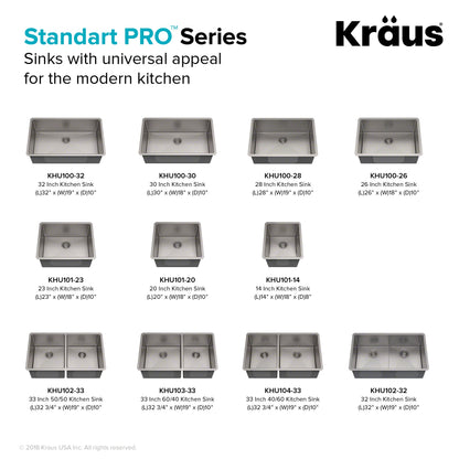 KRAUS 28" Undermount 16 Gauge Single Bowl Stainless Steel Small Radius Kitchen Sink - KHU100-28