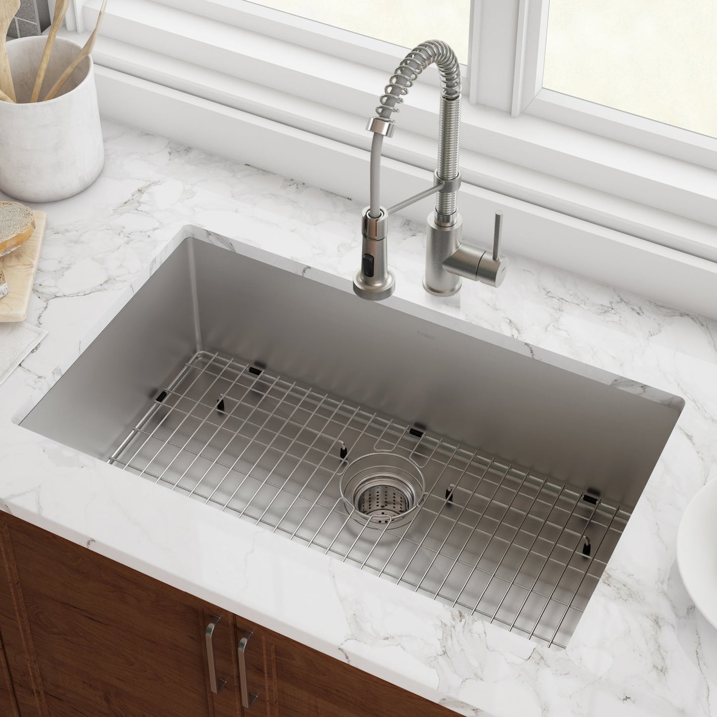 KRAUS 28" Undermount 16 Gauge Single Bowl Stainless Steel Small Radius Kitchen Sink - KHU100-28