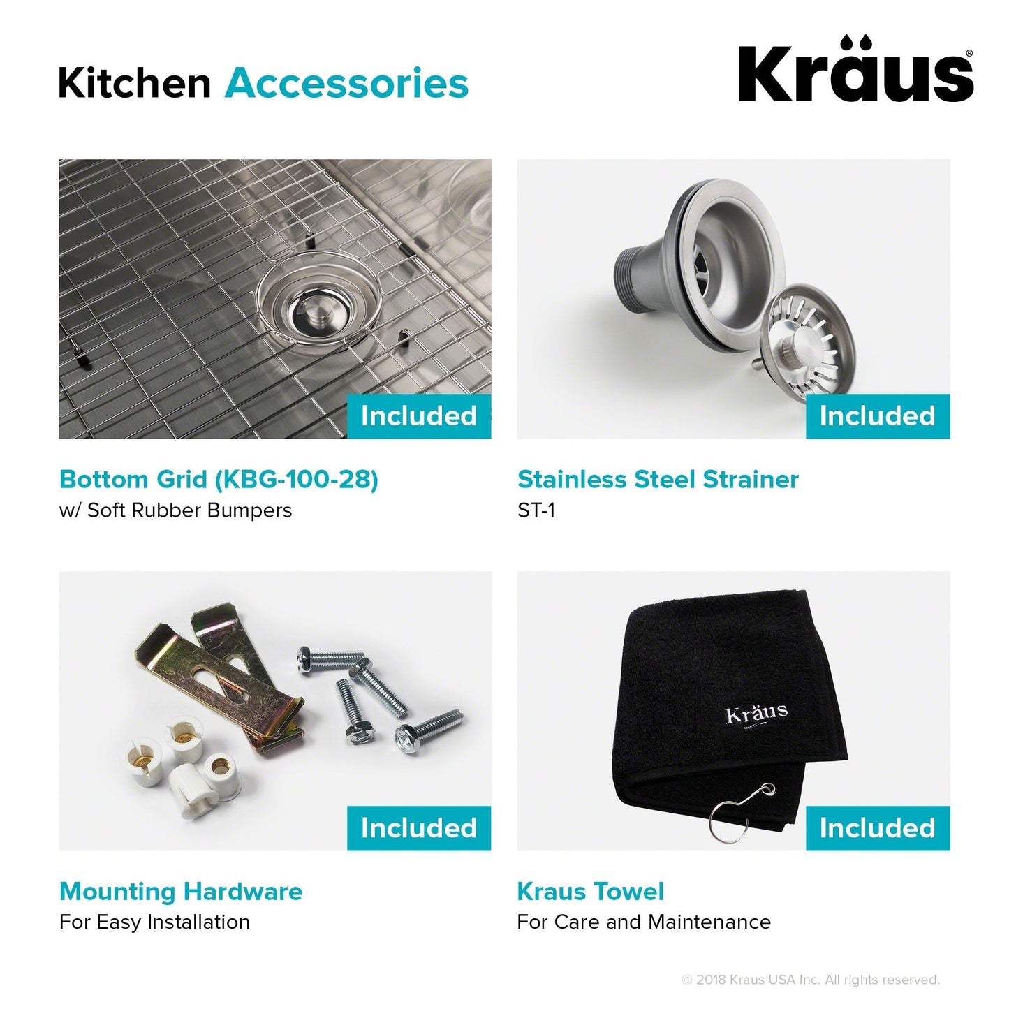 KRAUS 28" Undermount 16 Gauge Single Bowl Stainless Steel Small Radius Kitchen Sink - KHU100-28