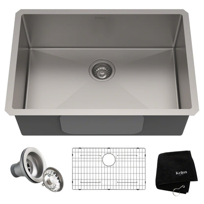 KRAUS 28" Undermount 16 Gauge Single Bowl Stainless Steel Small Radius Kitchen Sink - KHU100-28