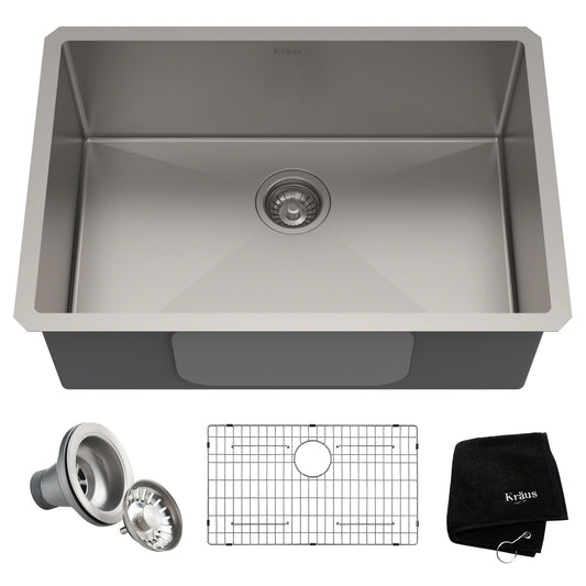 KRAUS 28" Undermount 16 Gauge Single Bowl Stainless Steel Small Radius Kitchen Sink - KHU100-28