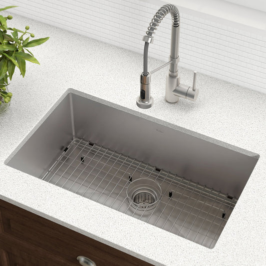 KRAUS 30" Undermount 16 Gauge Single Bowl Stainless Steel Small Radius Kitchen Sink - KHU100-30