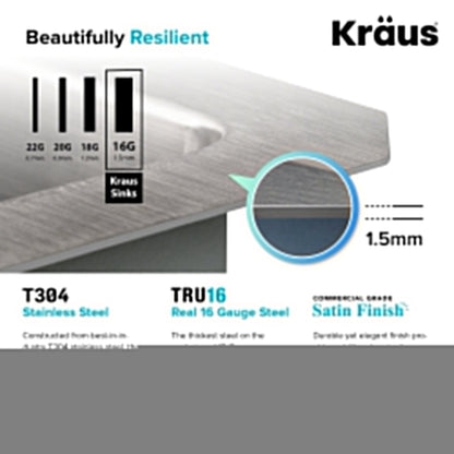 KRAUS 30" Undermount 16 Gauge Single Bowl Stainless Steel Small Radius Kitchen Sink - KHU100-30
