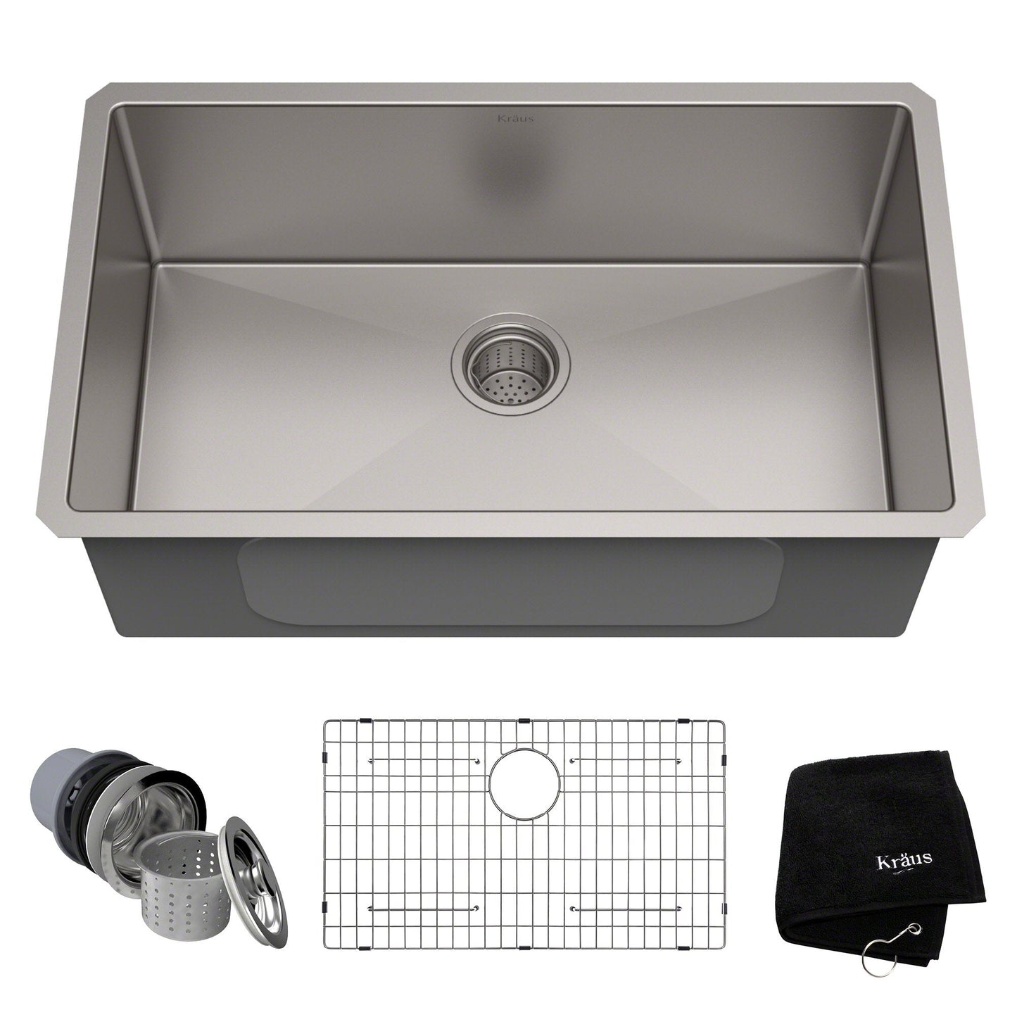 KRAUS 30" Undermount 16 Gauge Single Bowl Stainless Steel Small Radius Kitchen Sink - KHU100-30