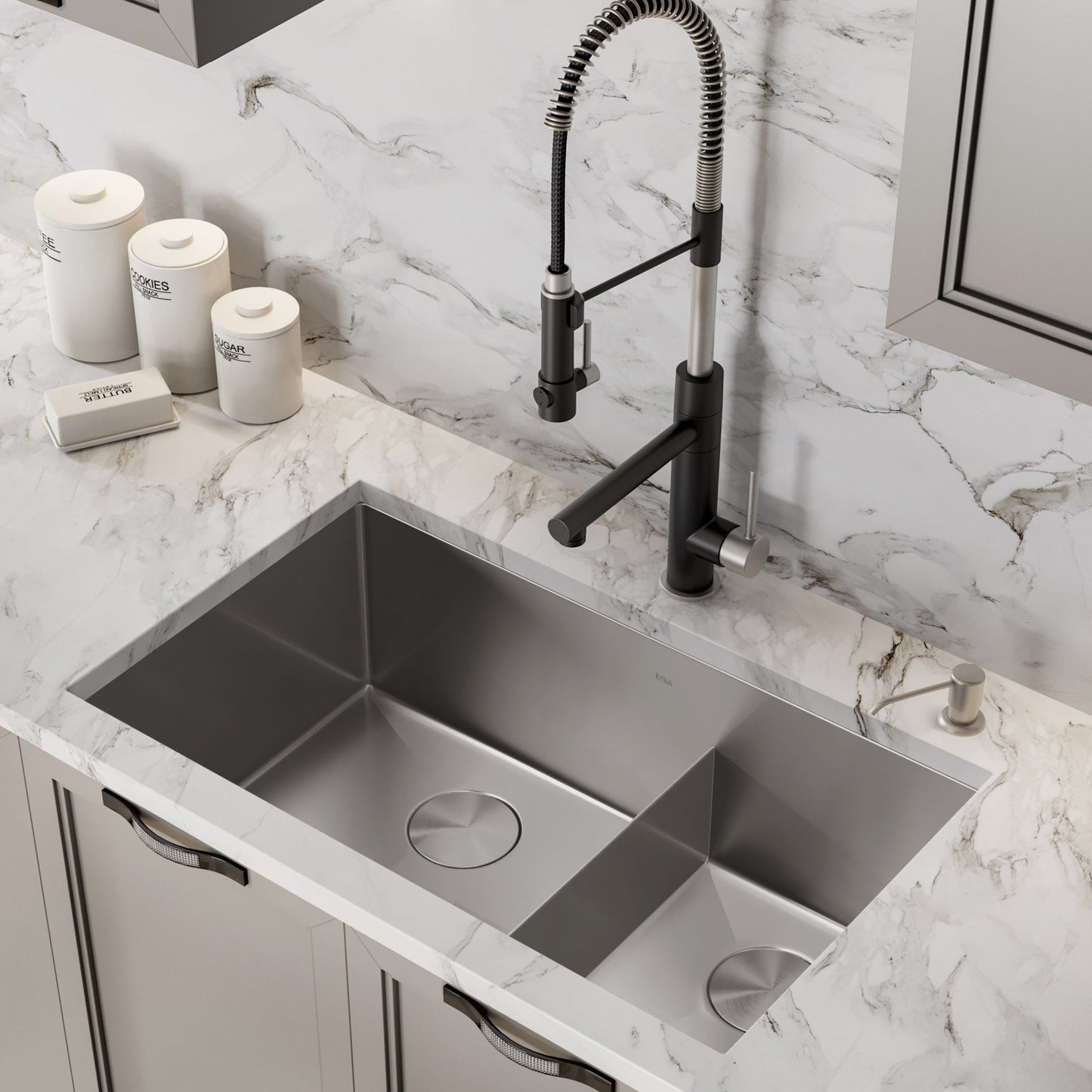 KRAUS Standart PRO 32" 16 Gauge Undermount 60/40 Low Divider Double Bowl Stainless Steel Kitchen Sink - KHU103-32