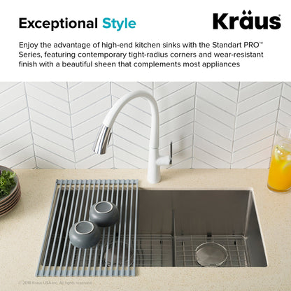 KRAUS Standart PRO 32" 16 Gauge Undermount 60/40 Low Divider Double Bowl Stainless Steel Kitchen Sink - KHU103-32
