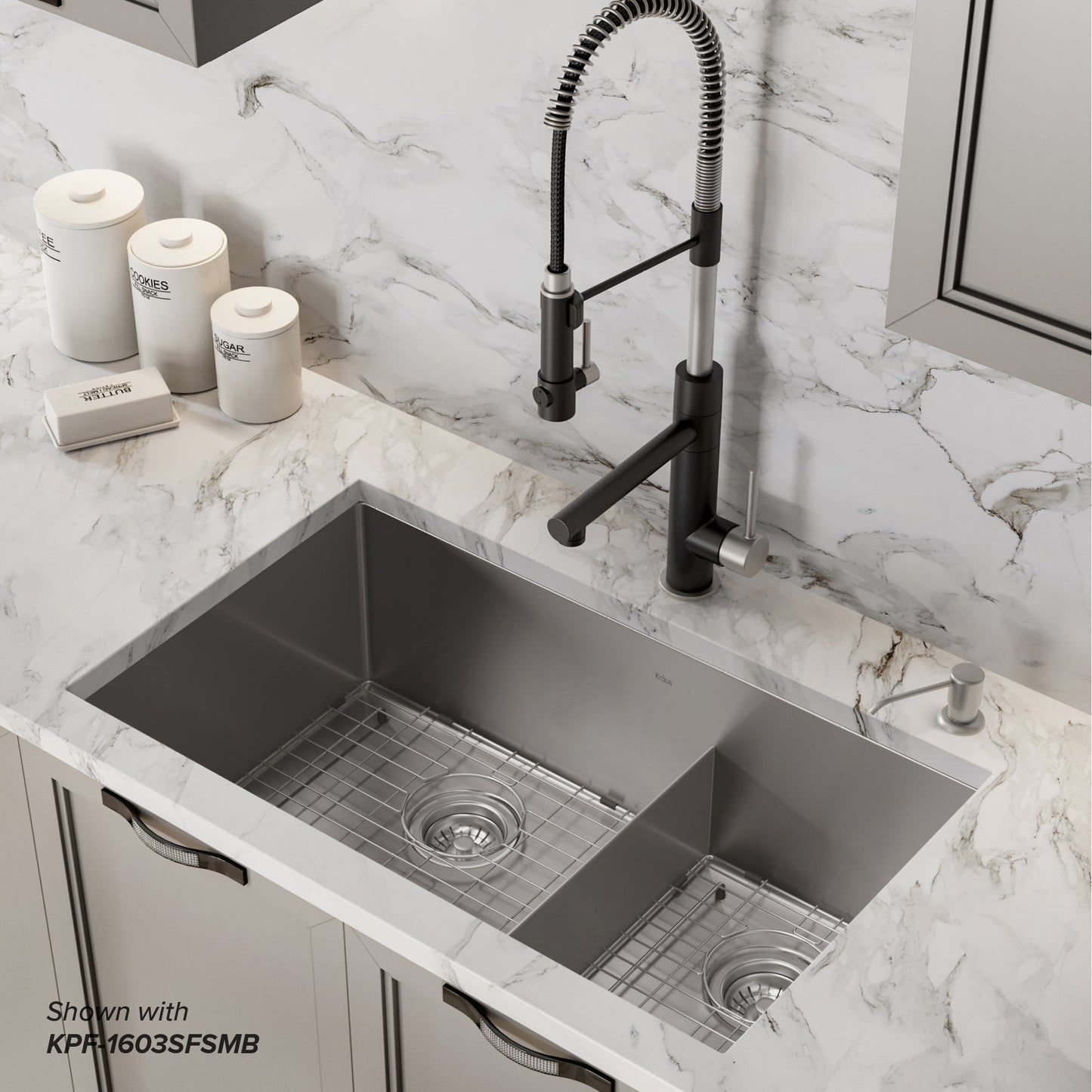 KRAUS Standart PRO 32" 16 Gauge Undermount 60/40 Low Divider Double Bowl Stainless Steel Kitchen Sink - KHU103-32