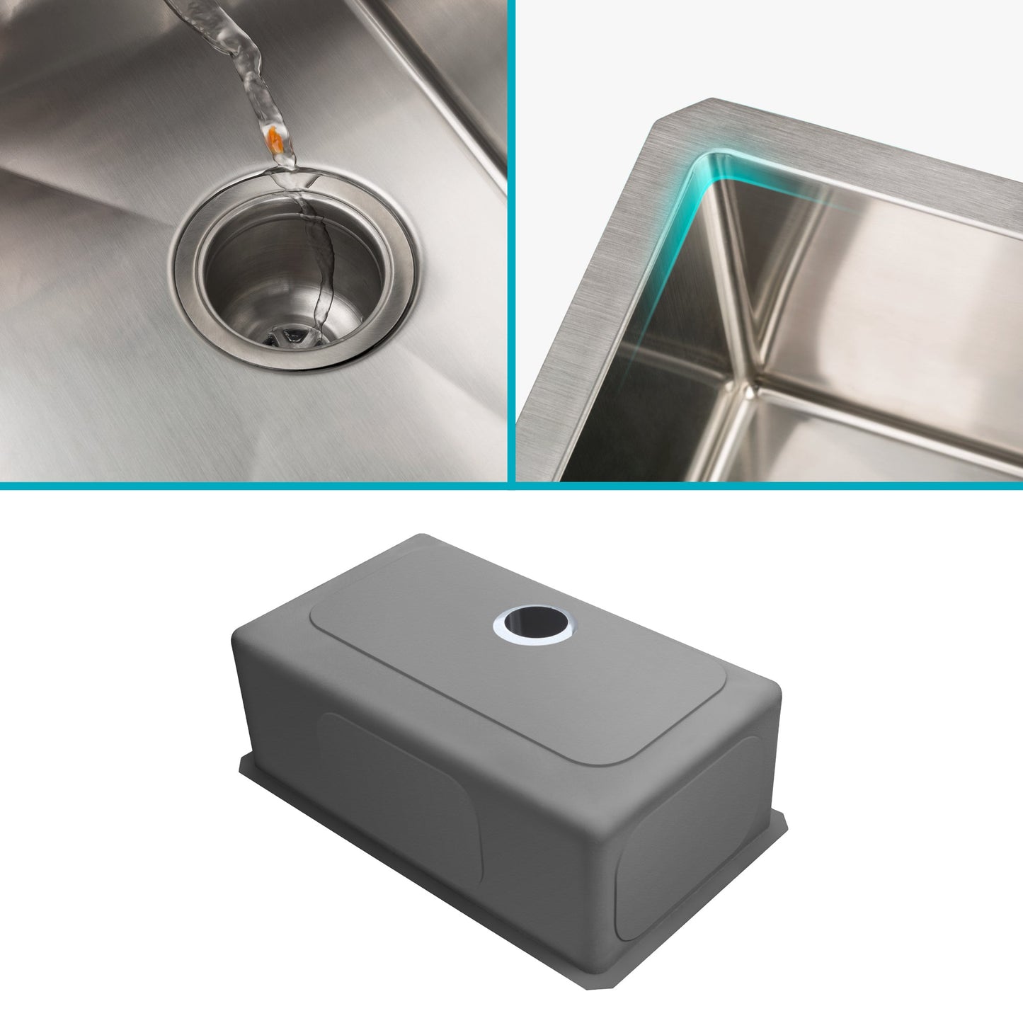 KRAUS 32" Undermount 16 Gauge Single Bowl Stainless Steel Small Radius Kitchen Sink - KHU100-32