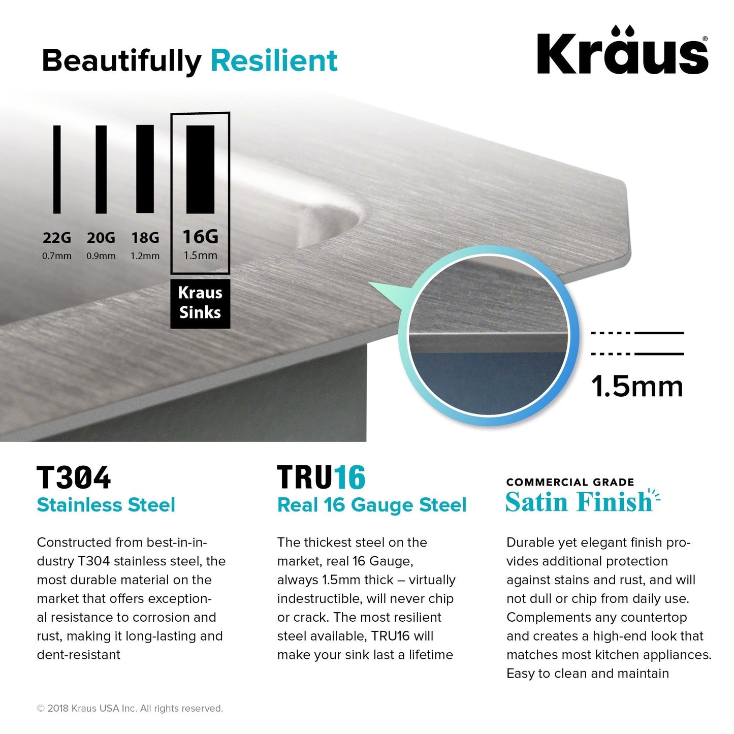 KRAUS 32" Undermount 16 Gauge Single Bowl Stainless Steel Small Radius Kitchen Sink - KHU100-32