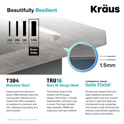 KRAUS 32" Undermount 16 Gauge Single Bowl Stainless Steel Small Radius Kitchen Sink - KHU100-32