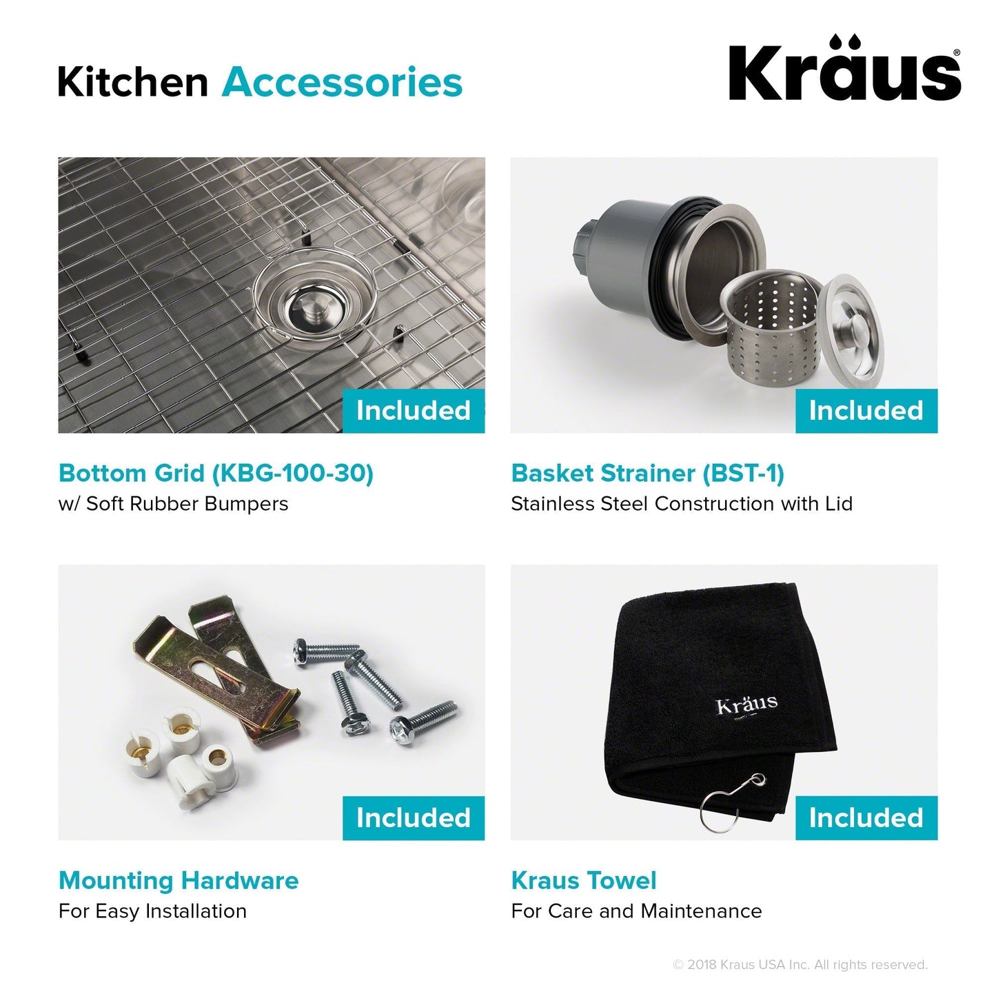 KRAUS 32" Undermount 16 Gauge Single Bowl Stainless Steel Small Radius Kitchen Sink - KHU100-32