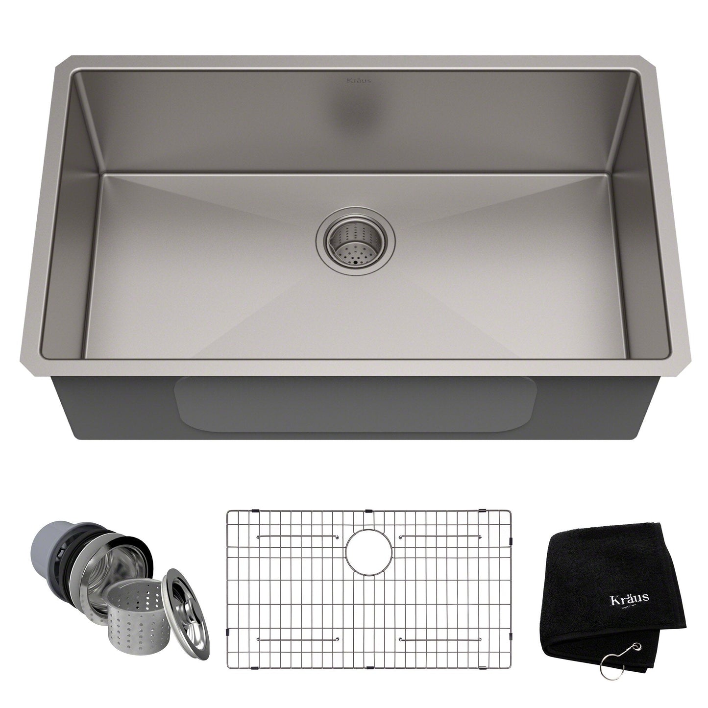 KRAUS 32" Undermount 16 Gauge Single Bowl Stainless Steel Small Radius Kitchen Sink - KHU100-32