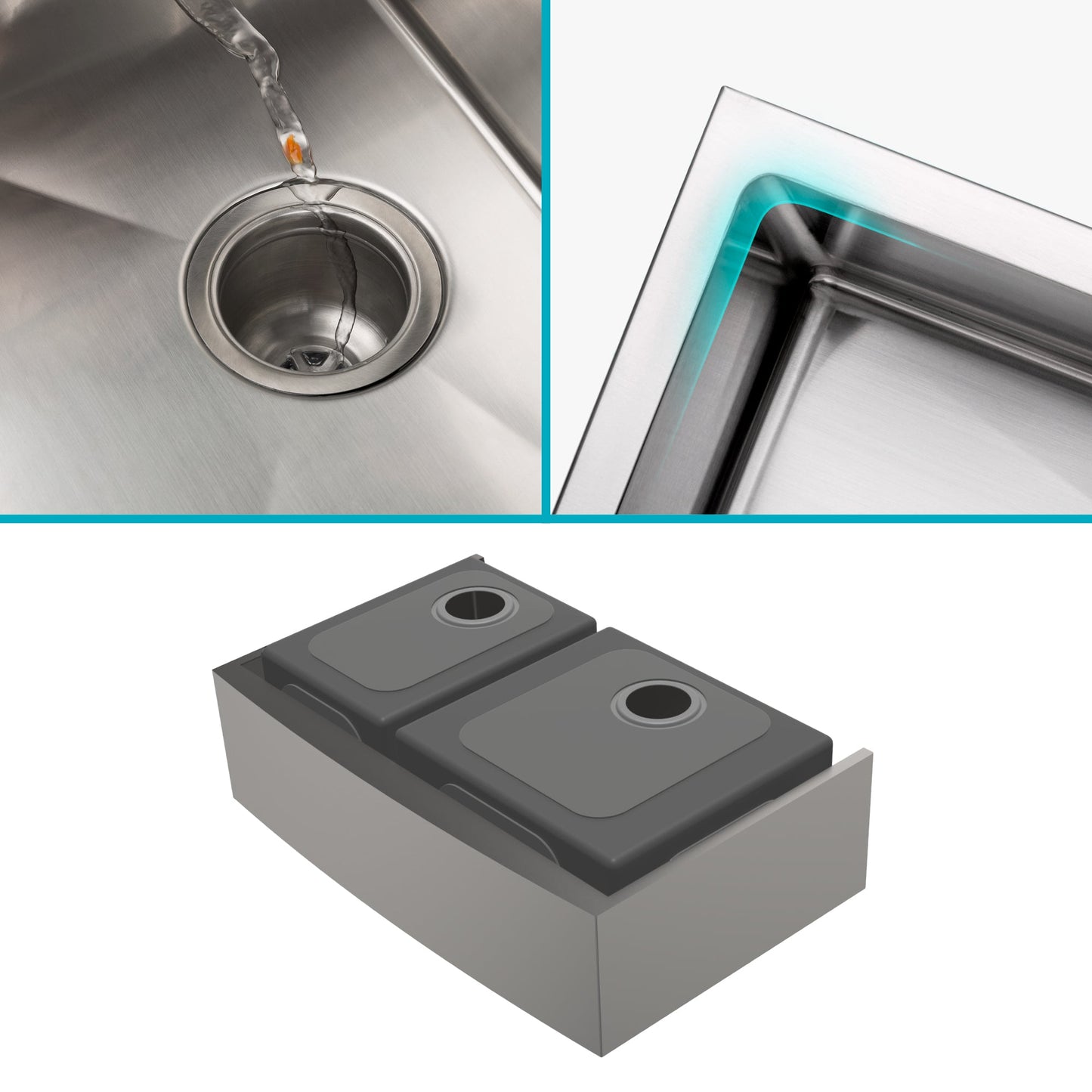 KRAUS Standart PRO 33" 16 Gauge 60/40 Double Bowl Stainless Steel Farmhouse Kitchen Sink - KHF203-33